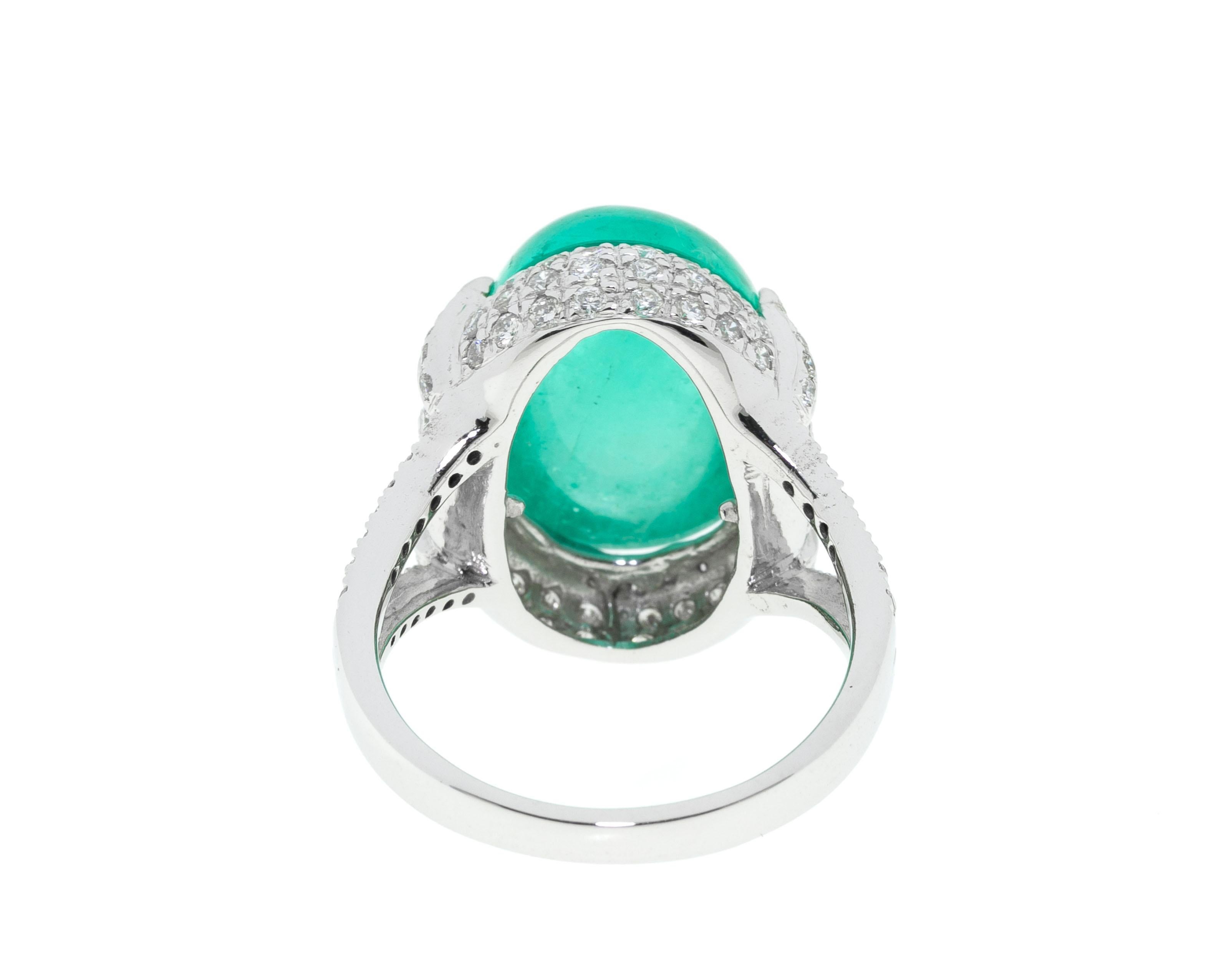 Contemporary 10.74 Ct Emerald Diamond 18 K White Gold Cocktail Ring For Sale