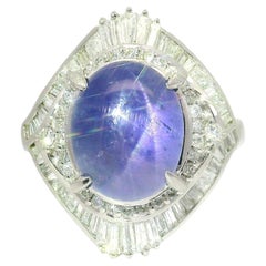 10.75 Carat Blue Star Sapphire Diamond Platinum Double Halo Ring