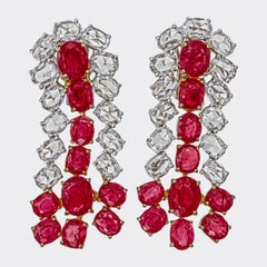 10.75 Carat Burma No Heat Ruby and Diamond Earrings in 18 Karat White Gold