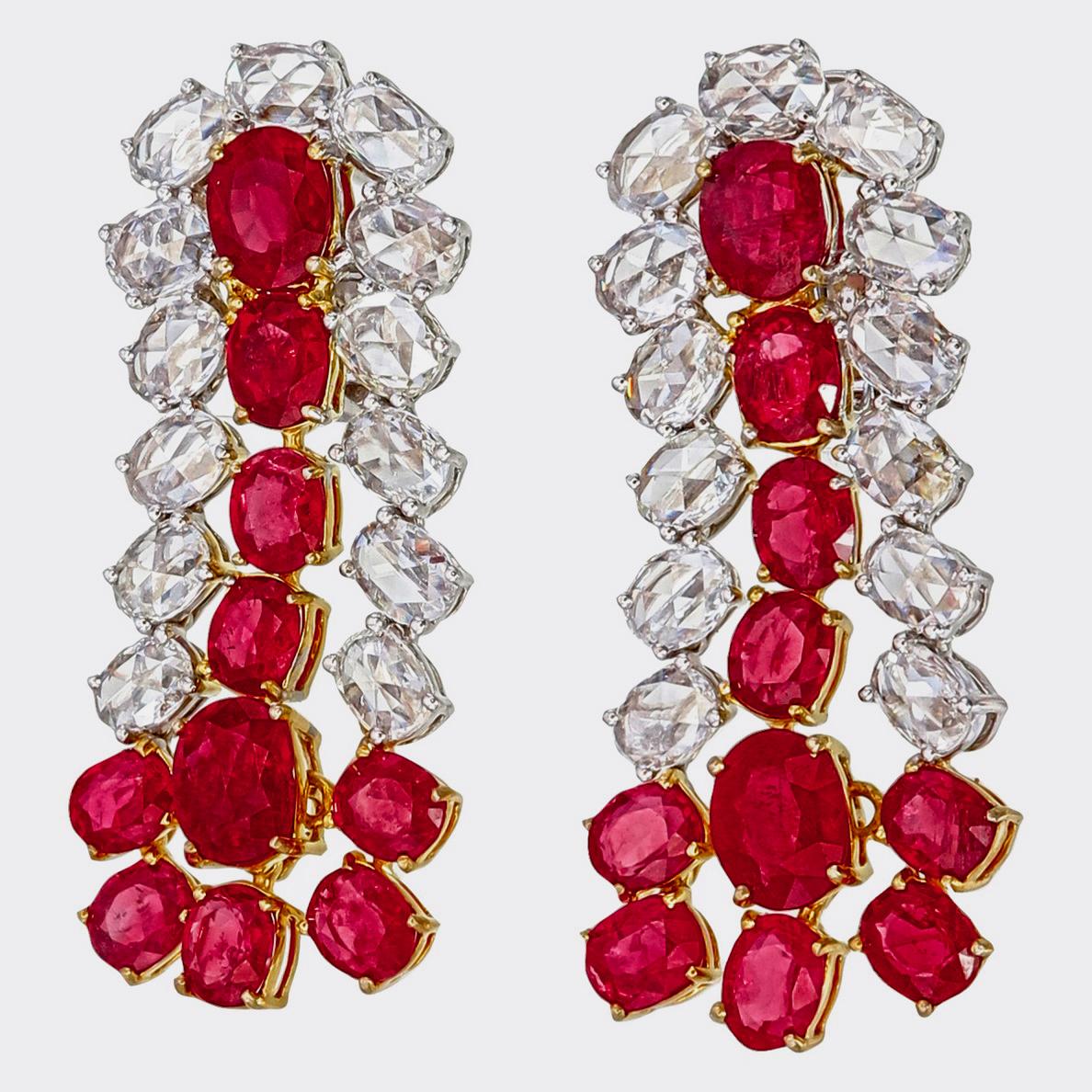 Moderne Boucles d'oreilles en or blanc 18 carats rubis et diamants de Birmanie No Heat 10,75 carats en vente