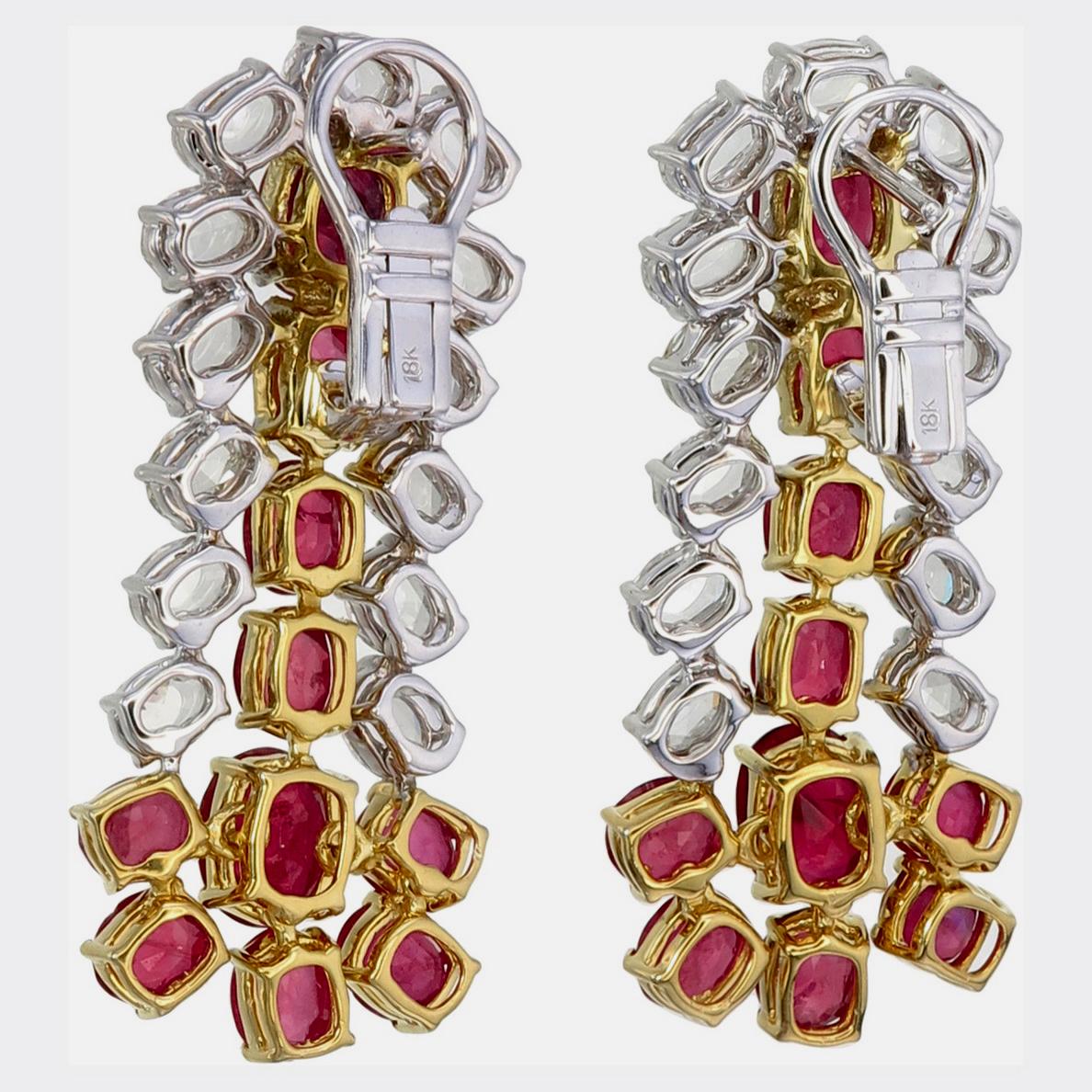 Taille ronde Boucles d'oreilles en or blanc 18 carats rubis et diamants de Birmanie No Heat 10,75 carats en vente