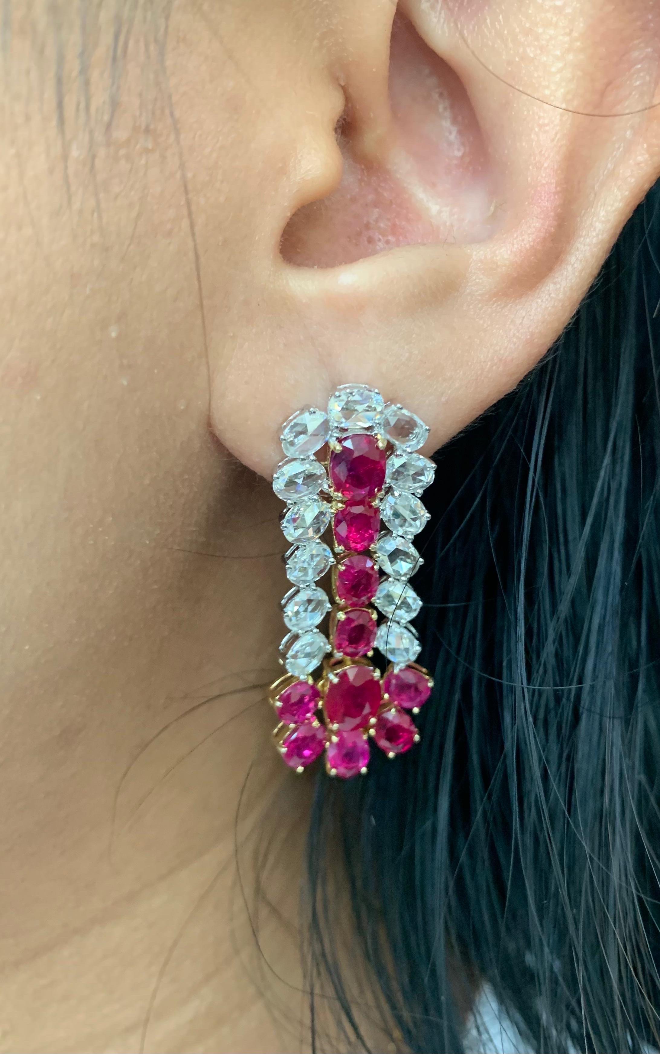 Boucles d'oreilles en or blanc 18 carats rubis et diamants de Birmanie No Heat 10,75 carats Neuf - En vente à Bangkok, TH