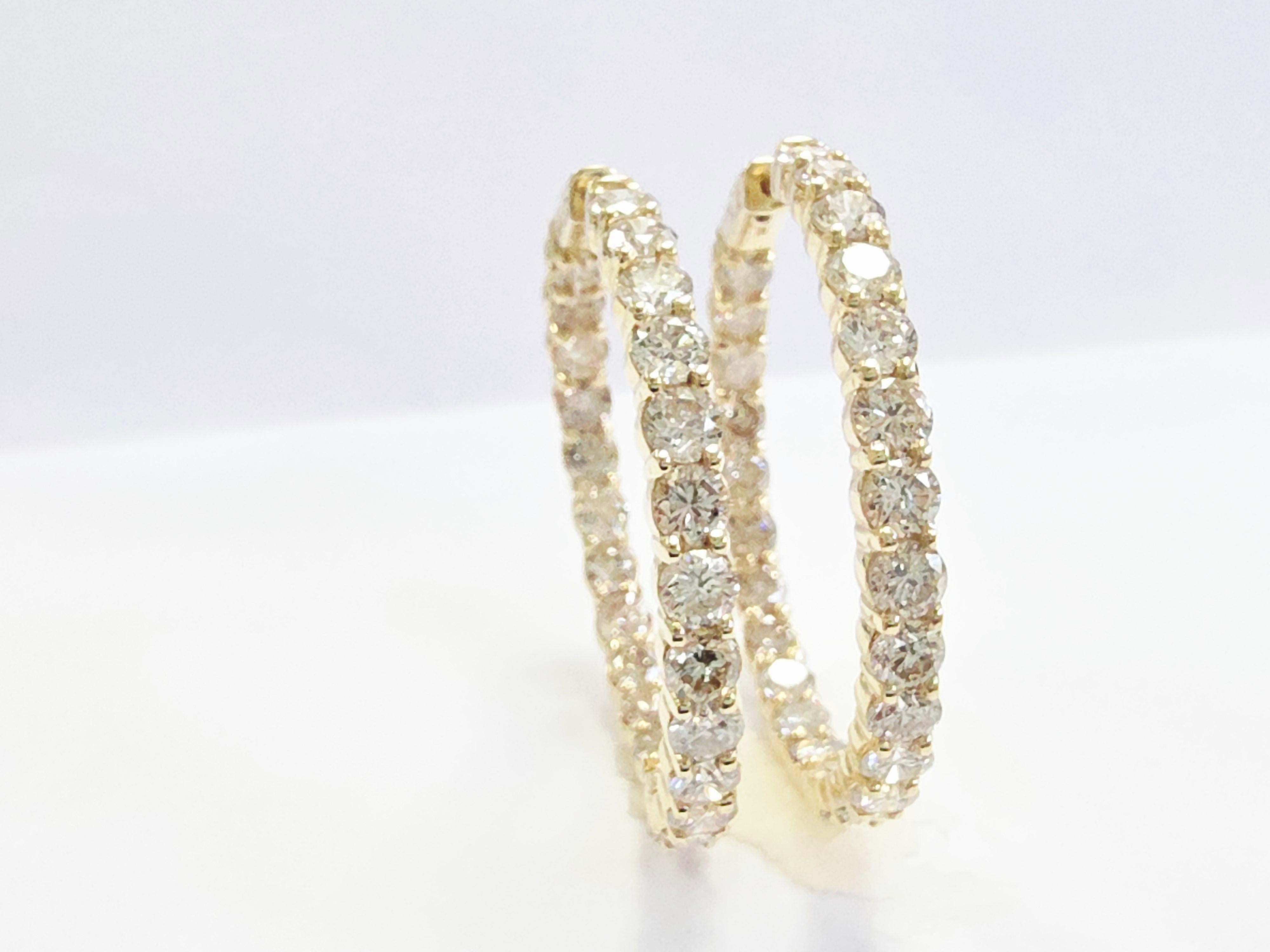 Taille ronde Boucles d'oreilles 10.75 carats diamant or jaune 14 carats en vente