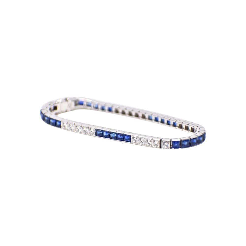 Contemporary 10.75 Carat Platinum Sapphire Diamond Line Bracelet