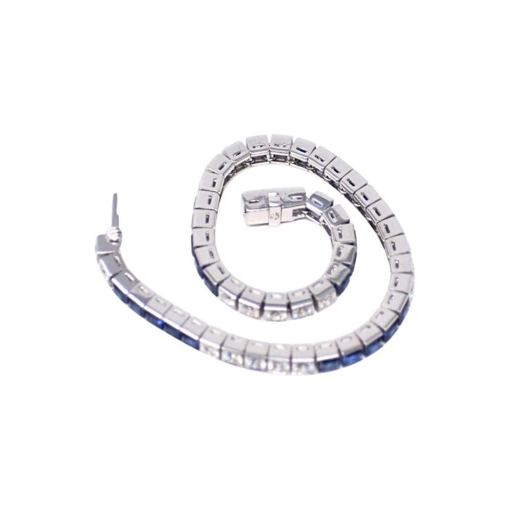 Women's or Men's 10.75 Carat Platinum Sapphire Diamond Line Bracelet