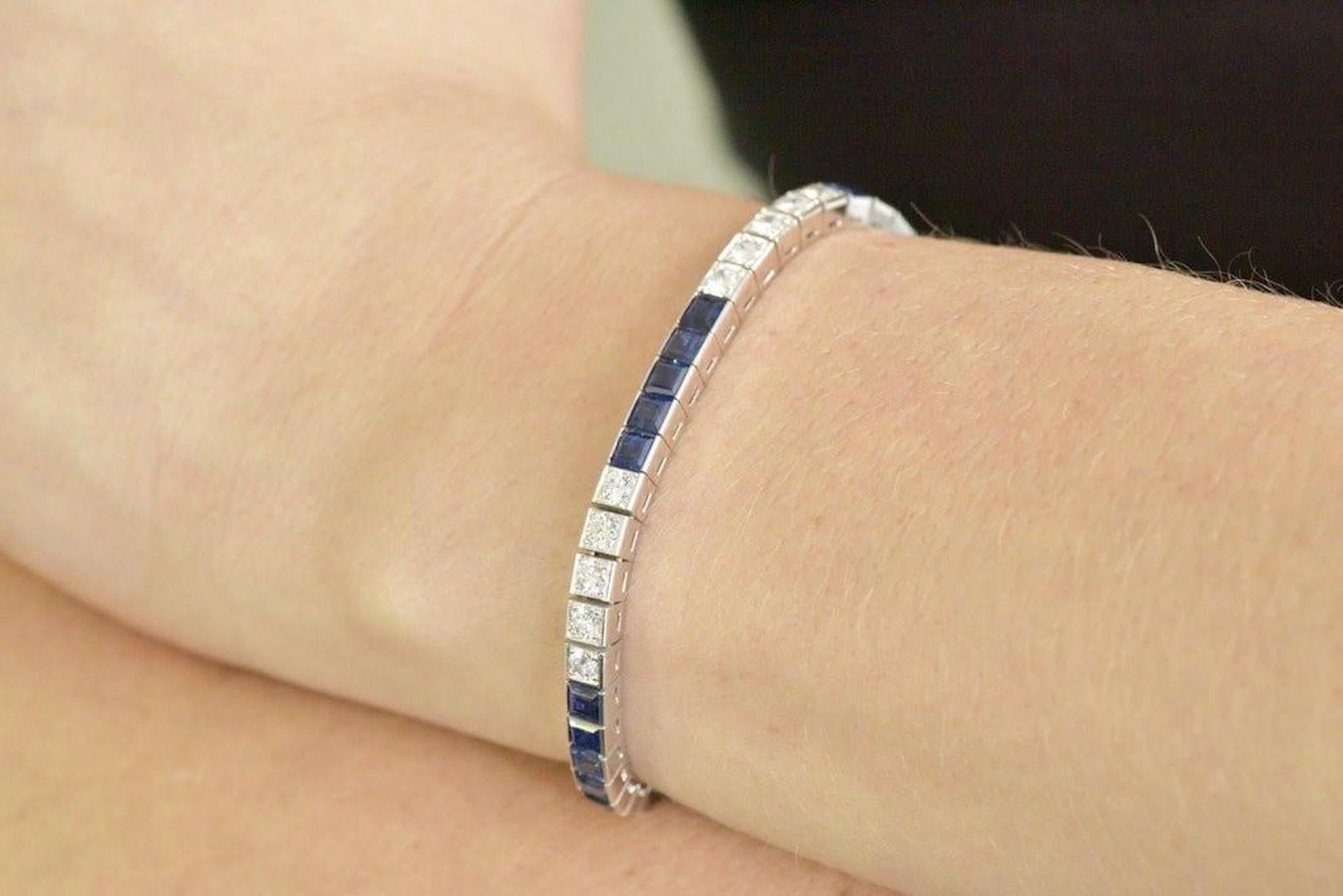 10.75 Carat Platinum Sapphire Diamond Line Bracelet 1