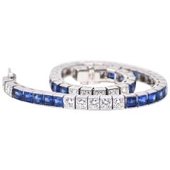 10.75 Carat Platinum Sapphire Diamond Line Bracelet