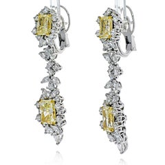 10.75 Carat Radiant-Cut VVS1 Yellow Diamond and Fancy-Shape Diamond 18K Earrings