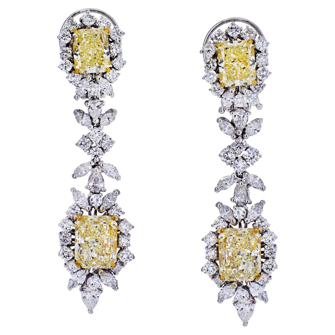 10.75 Carat Radiant-Cut VVS1 Yellow Diamond and Fancy-Shape Diamond 18K Earrings