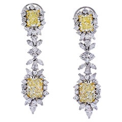 Boucles d'oreilles 18 carats, diamant jaune taille radiant de 10,75 carats VVS1 et diamant de forme fantaisie