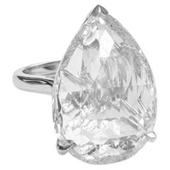 10.75 Carat Rose Cut Pear Shape Diamond Engagement Ring In Platinum.