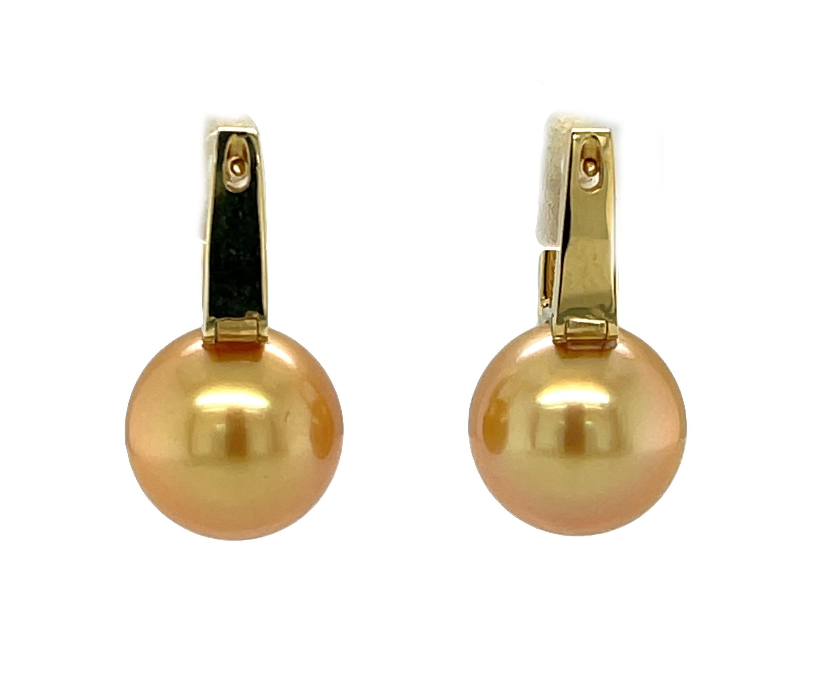 Artisan Golden South Seas Pearl and Diamond Drop Earrings in Yellow Gold For Sale