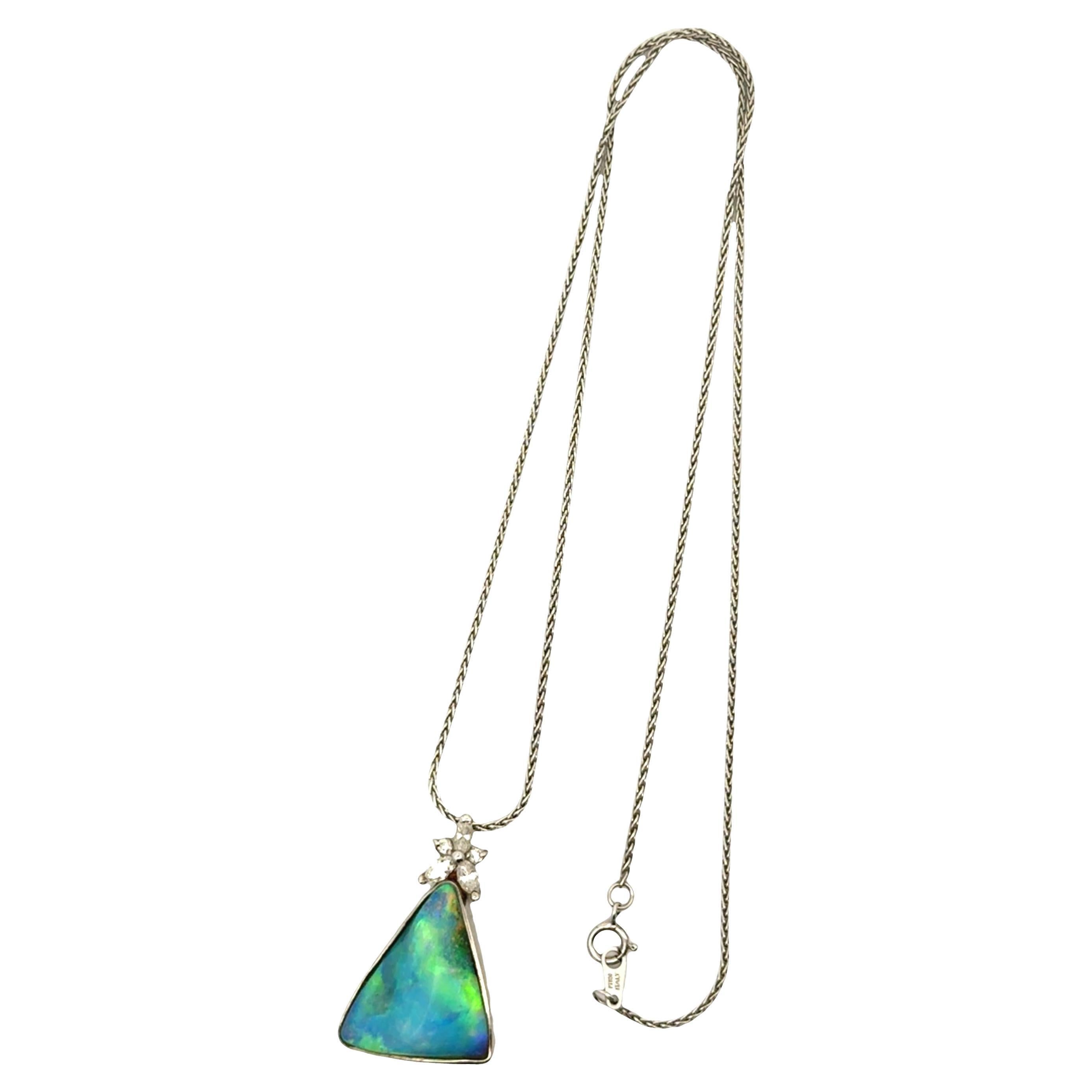 10.76 Carat Boulder Opal Diamond Platinum Necklace