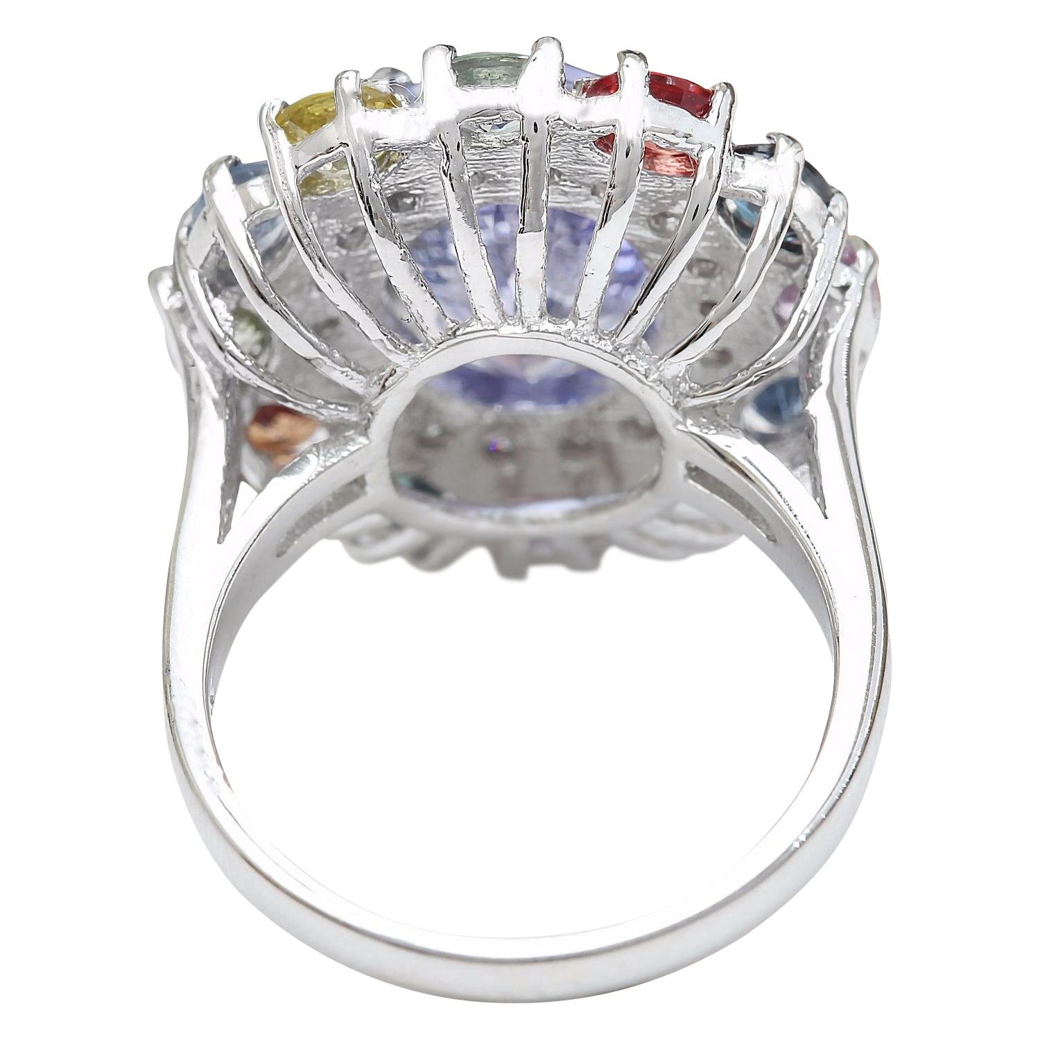 Natural Tanzanite, Sapphire Diamond Ring In 14 Karat Solid White Gold  In New Condition For Sale In Los Angeles, CA