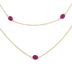 Natural 10.76 Carat Oval Ruby Bezel Set by the Yard 14-Karat Necklace In Stock