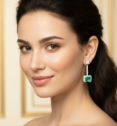 10,76 Karat Smaragd- und Diamant-Tropfen-Ohrringe im Mid-Century-Stil 18 Karat