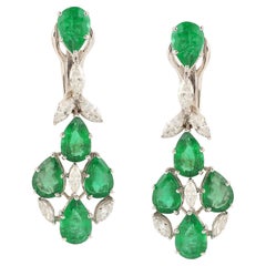 10.76 Carats Zambian Emerald 1.62 Carats Diamond 14 Karat Gold Drop Earrings