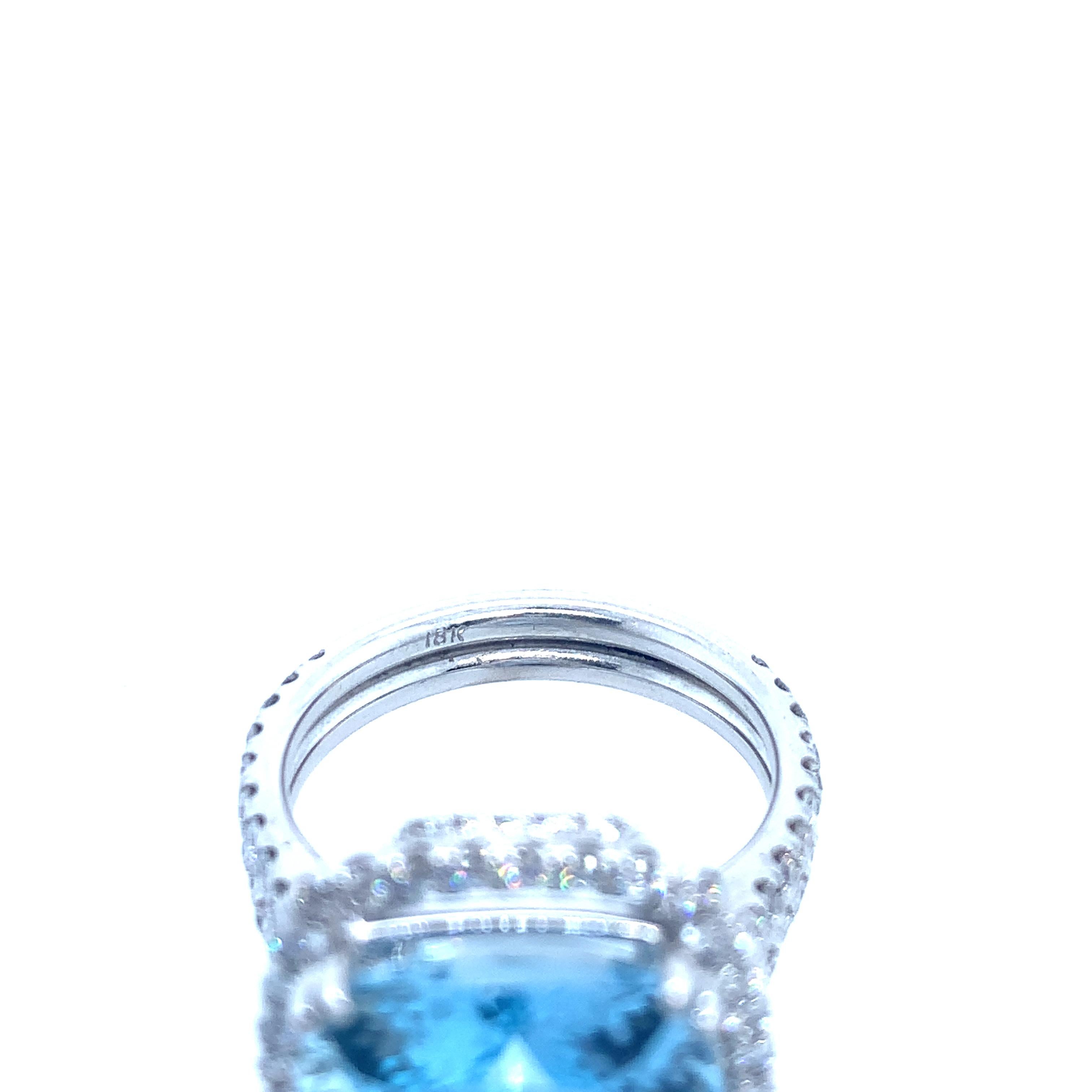 Women's 10.77 Carat Aquamarine and 1.27 Carat Diamond Ring For Sale