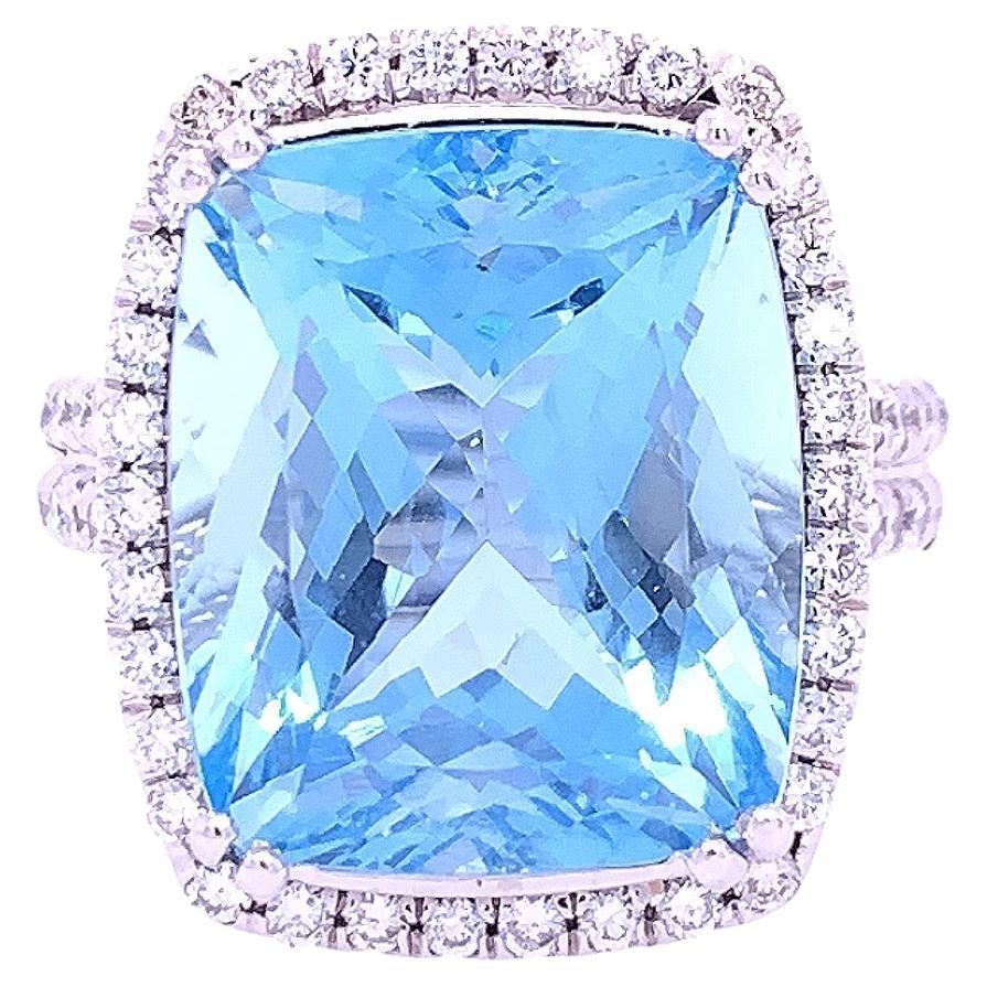 10.77 Carat Aquamarine and 1.27 Carat Diamond Ring For Sale