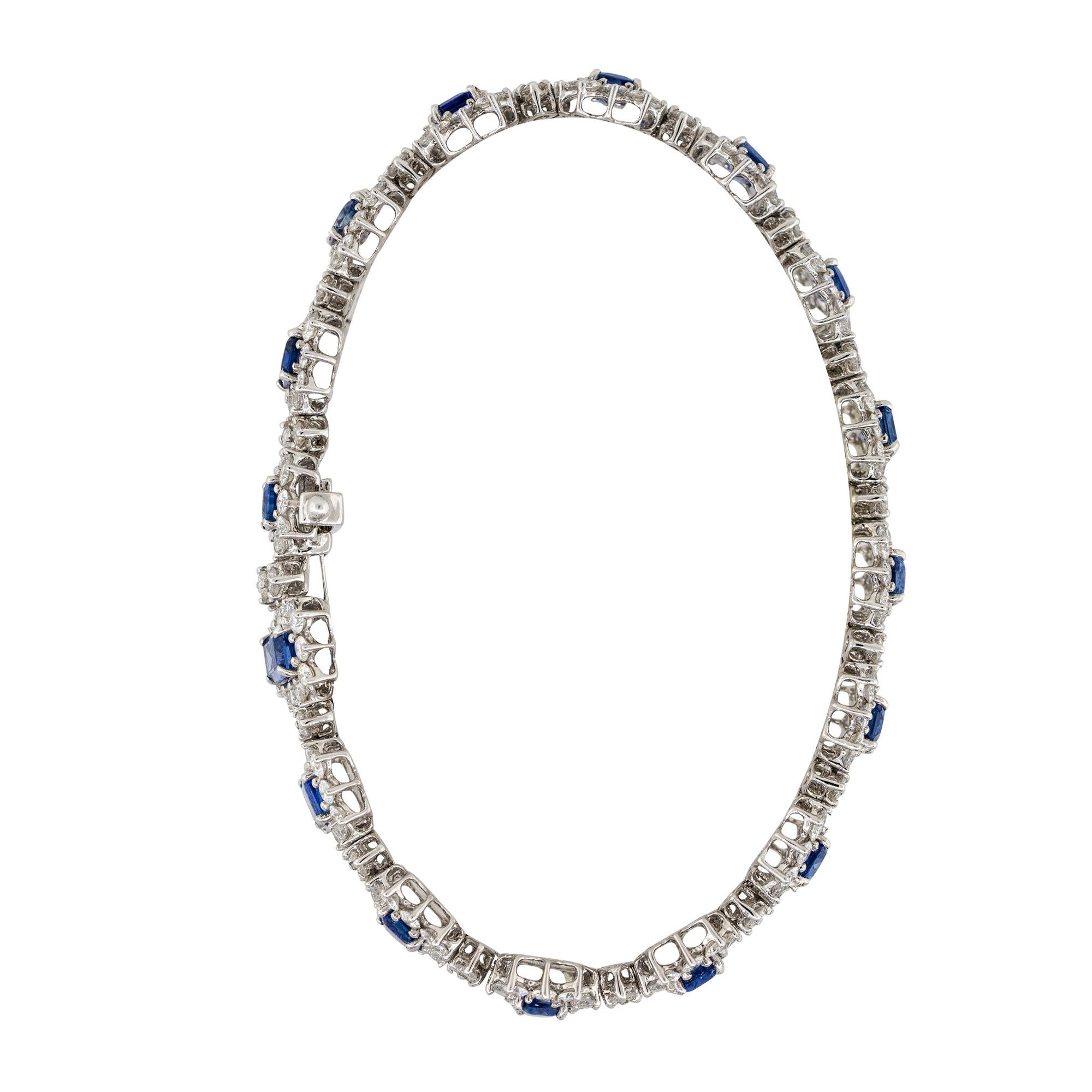 10.77 Carat Emerald Cut Sapphire Flower Bracelet with Diamonds 18 Karat in Stock In New Condition In Boca Raton, FL