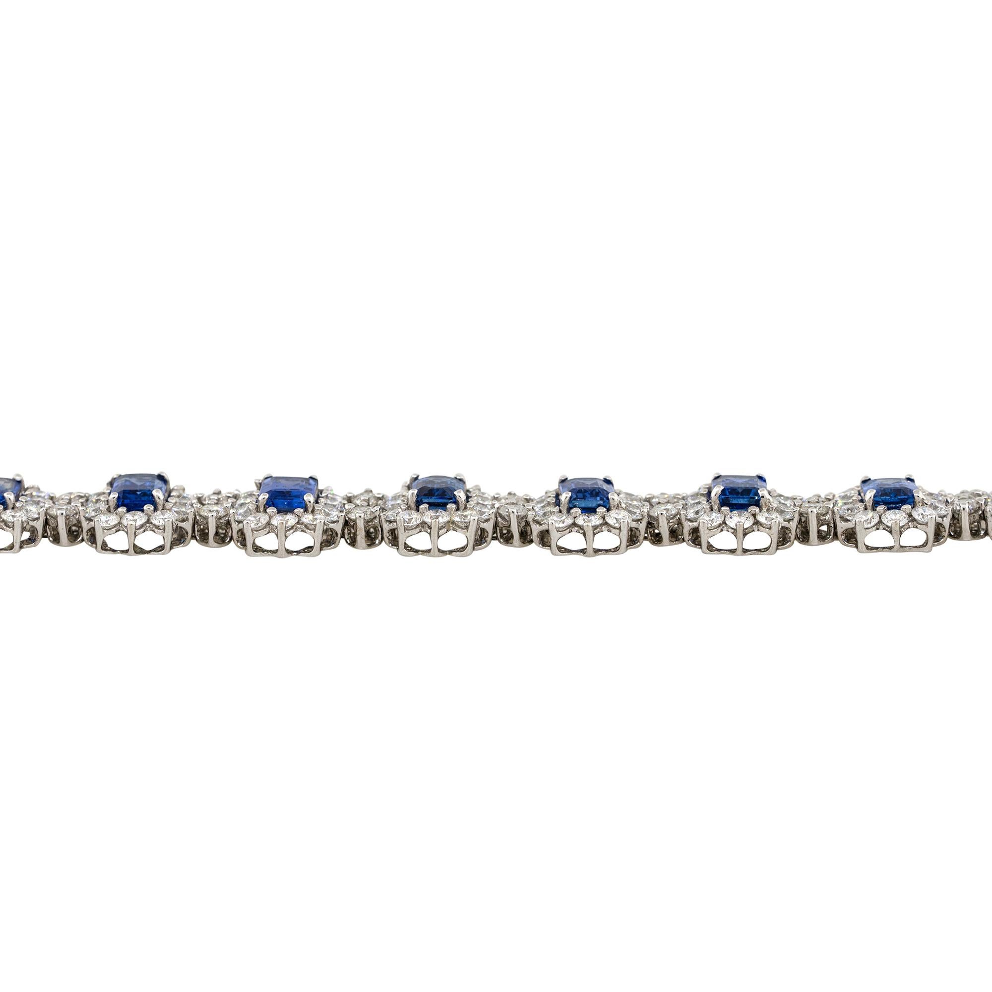 Women's or Men's 10.77 Carat Emerald Cut Sapphire Flower Bracelet with Diamonds 18 Karat in Stock