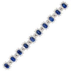 10.77 Carat Emerald Cut Sapphire Flower Bracelet with Diamonds 18 Karat in Stock