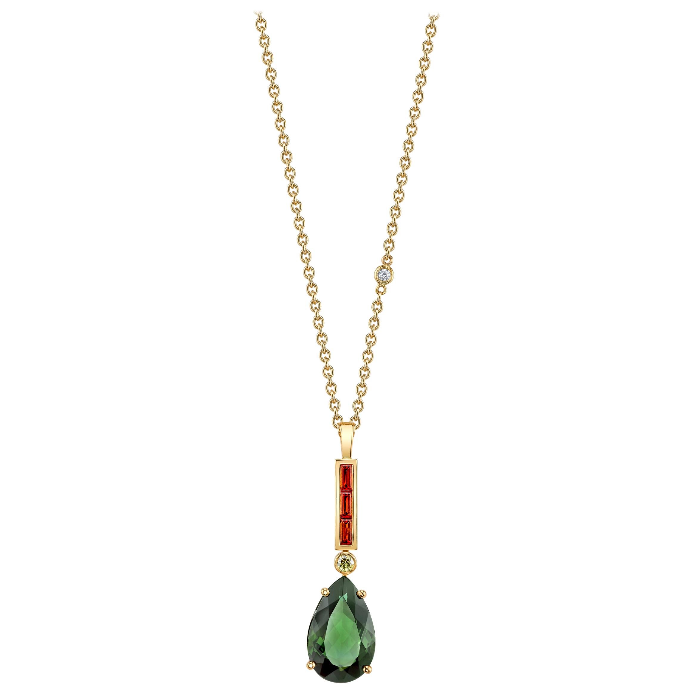 10.77 Carat Green Tourmaline Pendant with Citrine and Diamond in Yellow Gold  