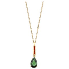 10.77 Carat Green Tourmaline Pendant with Citrine and Diamond in Yellow Gold  