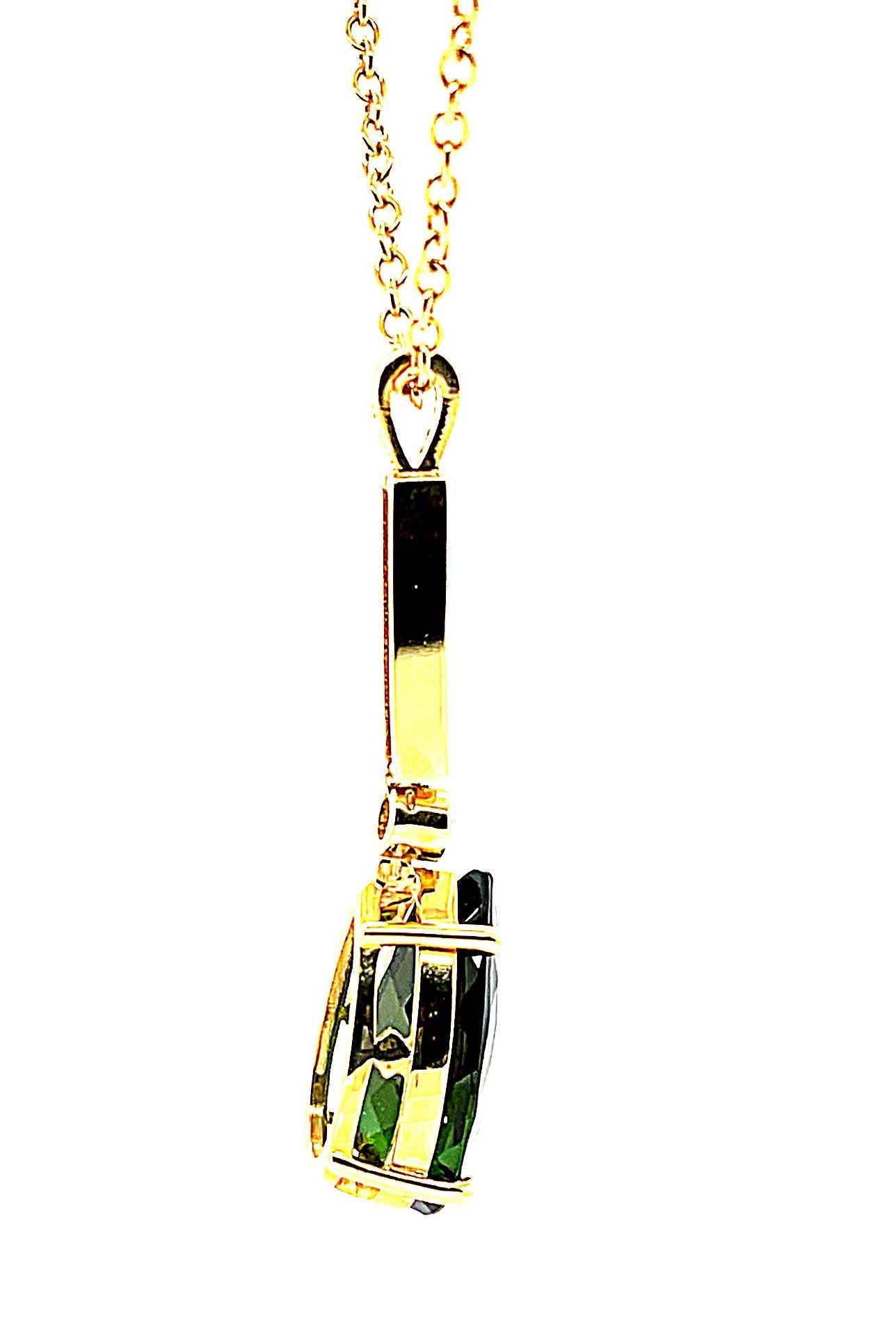 Artisan 10.77 Carat Green Tourmaline Pendant with Citrine and Diamond in Yellow Gold   For Sale