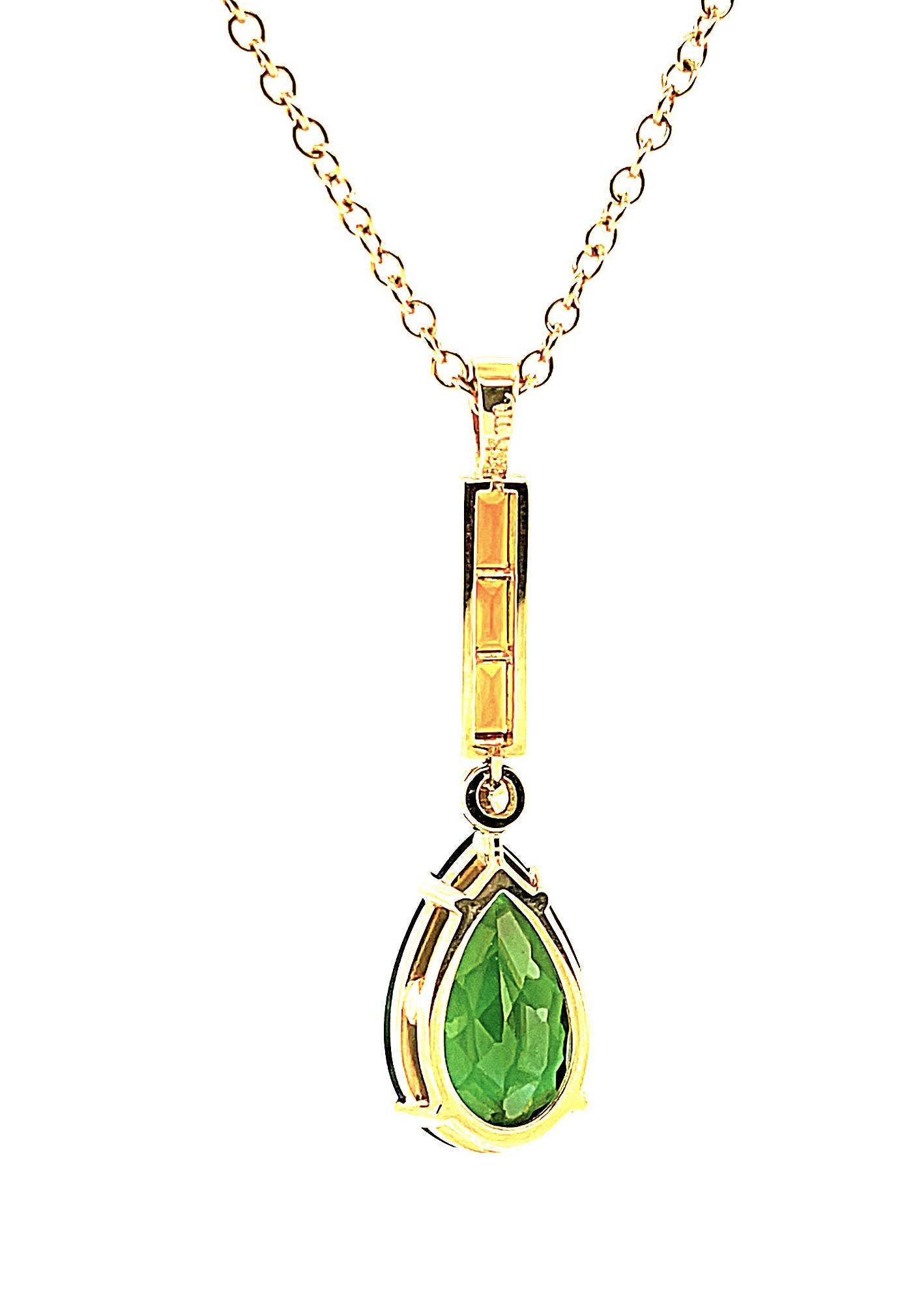 Pear Cut 10.77 Carat Green Tourmaline Pendant with Citrine and Diamond in Yellow Gold   For Sale