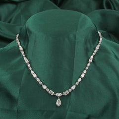 10.77 Carat Natural Mixed-Cut Diamond Necklace with Pear Drop 18K White Gold