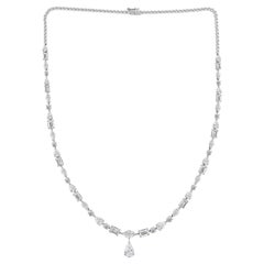 10.77 Carat Natural Mixed-Cut Diamond Necklace with Pear Drop 18K White Gold