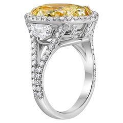 10.77 Carat Oval Halo Diamond Ring Fancy Yellow 14K Gold Sunlit Royal Radiance