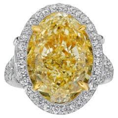 10.77 Carat Oval Halo Diamond Ring Fancy Yellow 14K Gold Sunlit Royal Radiance