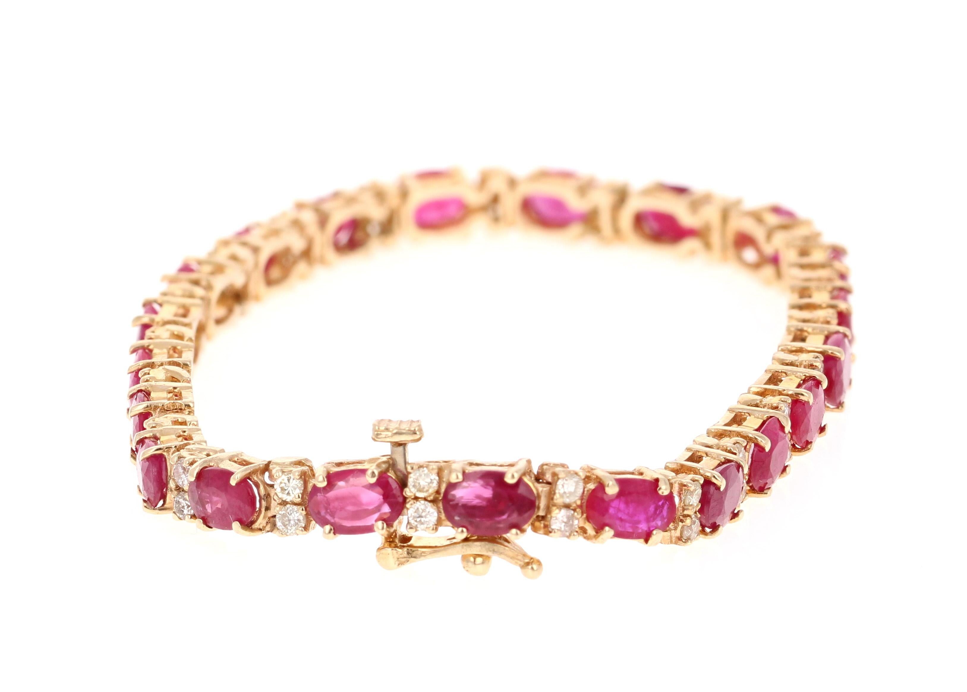 Gorgeous Ruby Diamond Bracelet! 

This Bracelet has 21 Natural Oval Cut Rubies that weigh 9.63 Carats. It also has 42 Round Cut Diamonds that weigh 1.15 Carats. The total carat weight of the bracelet is 10.78 Carats. (Clarity: VS, Color: H)

It is