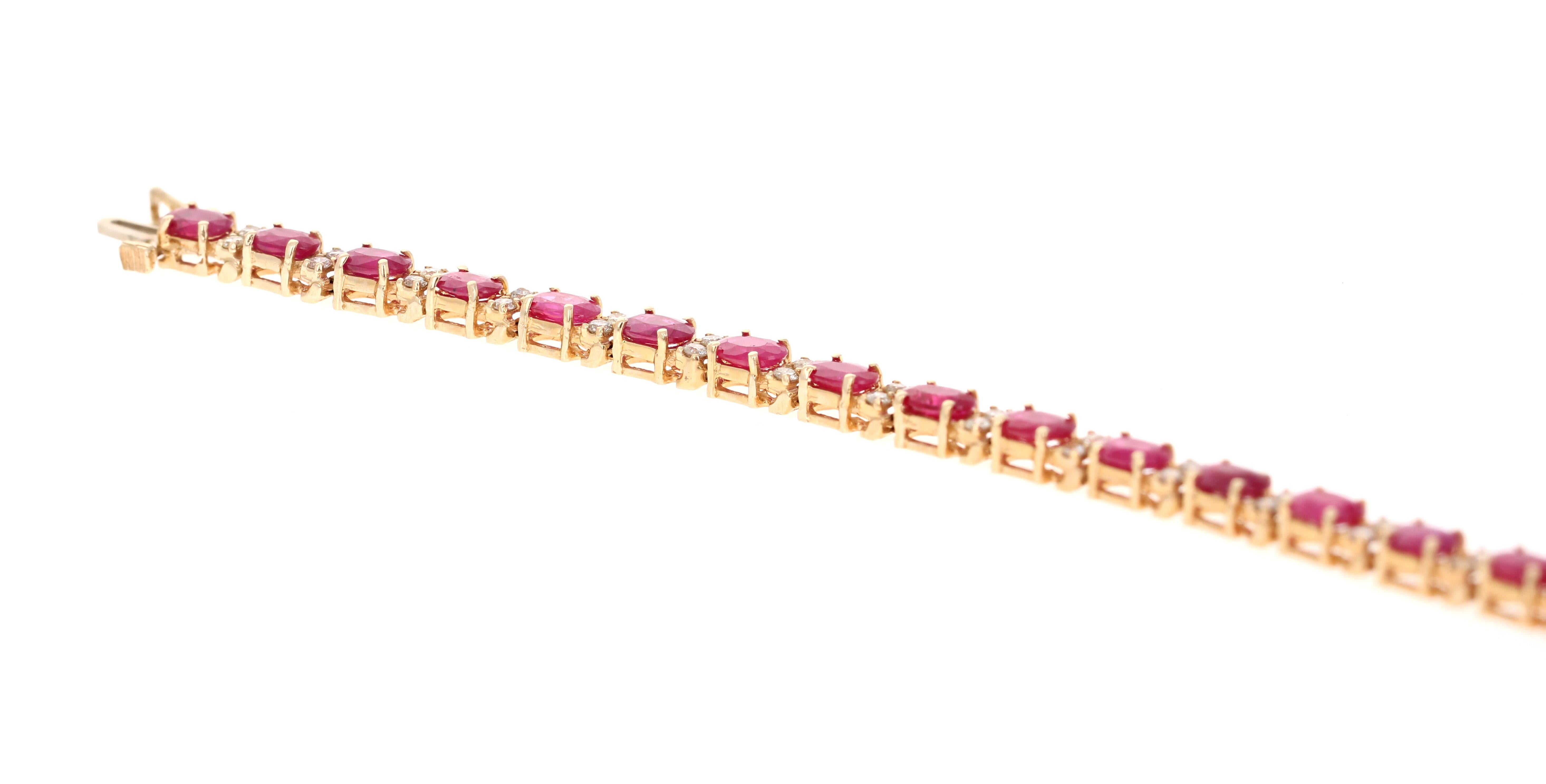 Oval Cut 10.78 Carat Natural Ruby Diamond 14 Karat Yellow Gold Bracelet