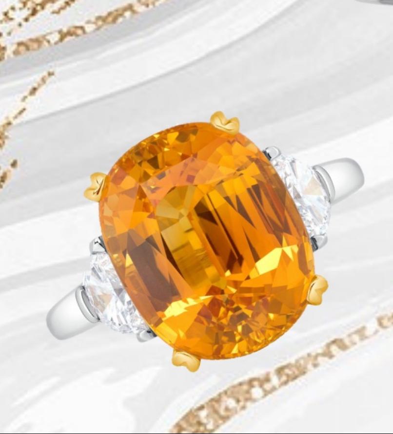 10.78ct Yellow Sapphire ring. GIA certified. In New Condition For Sale In Los Angeles, CA