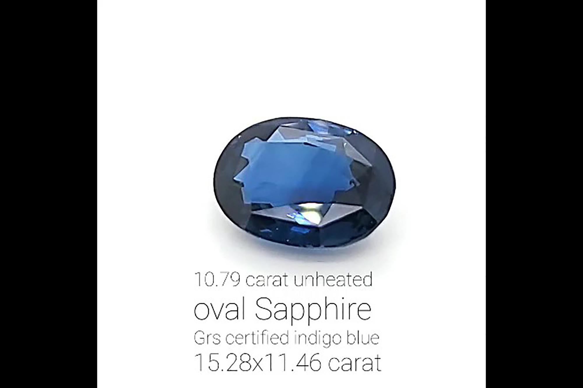 Oval Cut 10.79 Carat GRS Certified Intense Blue Sapphire UnHeated Natural Gem