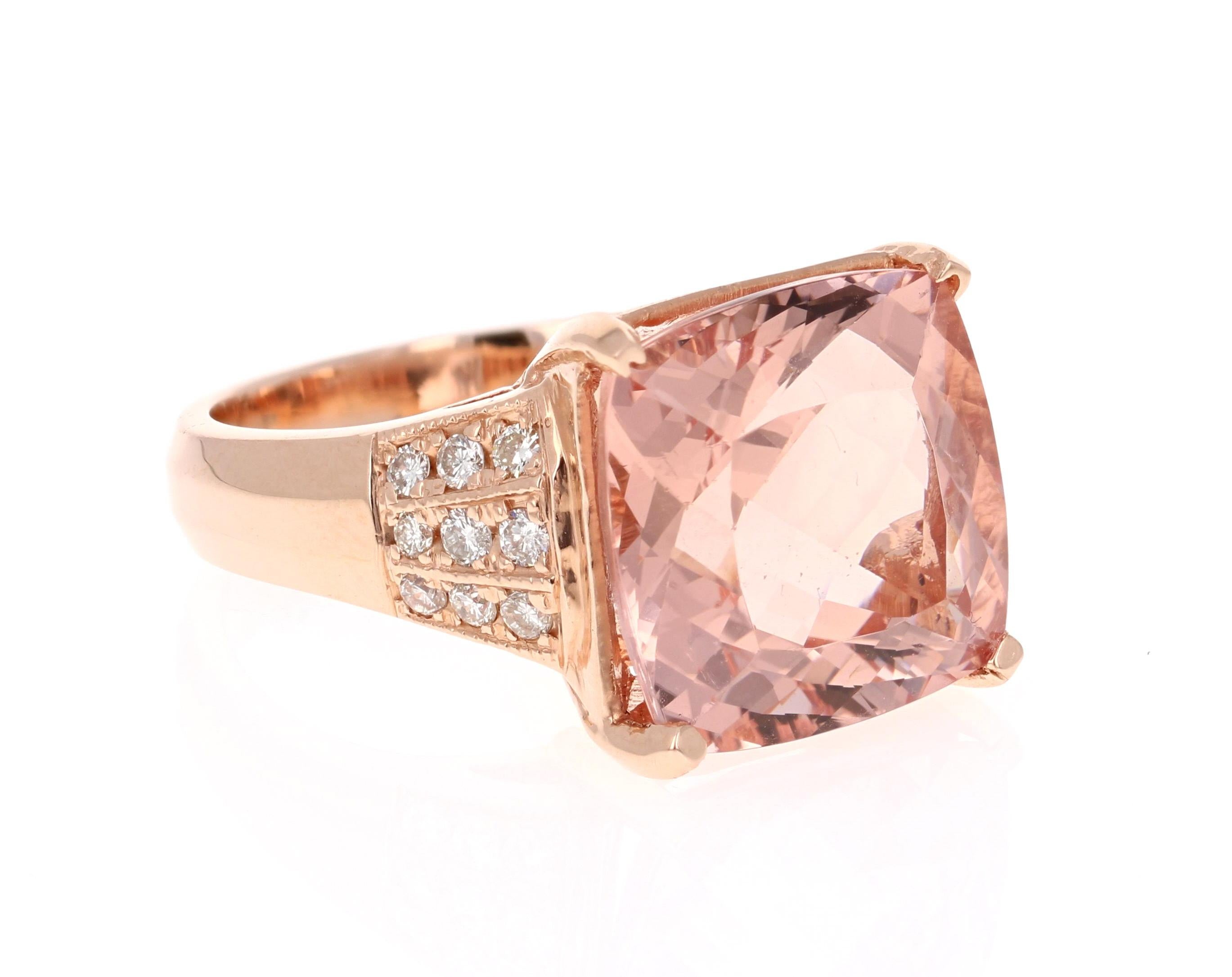 Simply a Stunner and a Statement!

This Morganite ring has a 10.42 Square Cushion Cut Morganite and is surrounded by 8 Round Cut Diamonds that weigh 0.37 Carats. The total carat weight of the ring is 10.79 Carats. 

It is crafted and set in 14 Karat