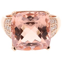 10.79 Carat Morganite Diamond 14 Karat Rose Gold Cocktail Ring