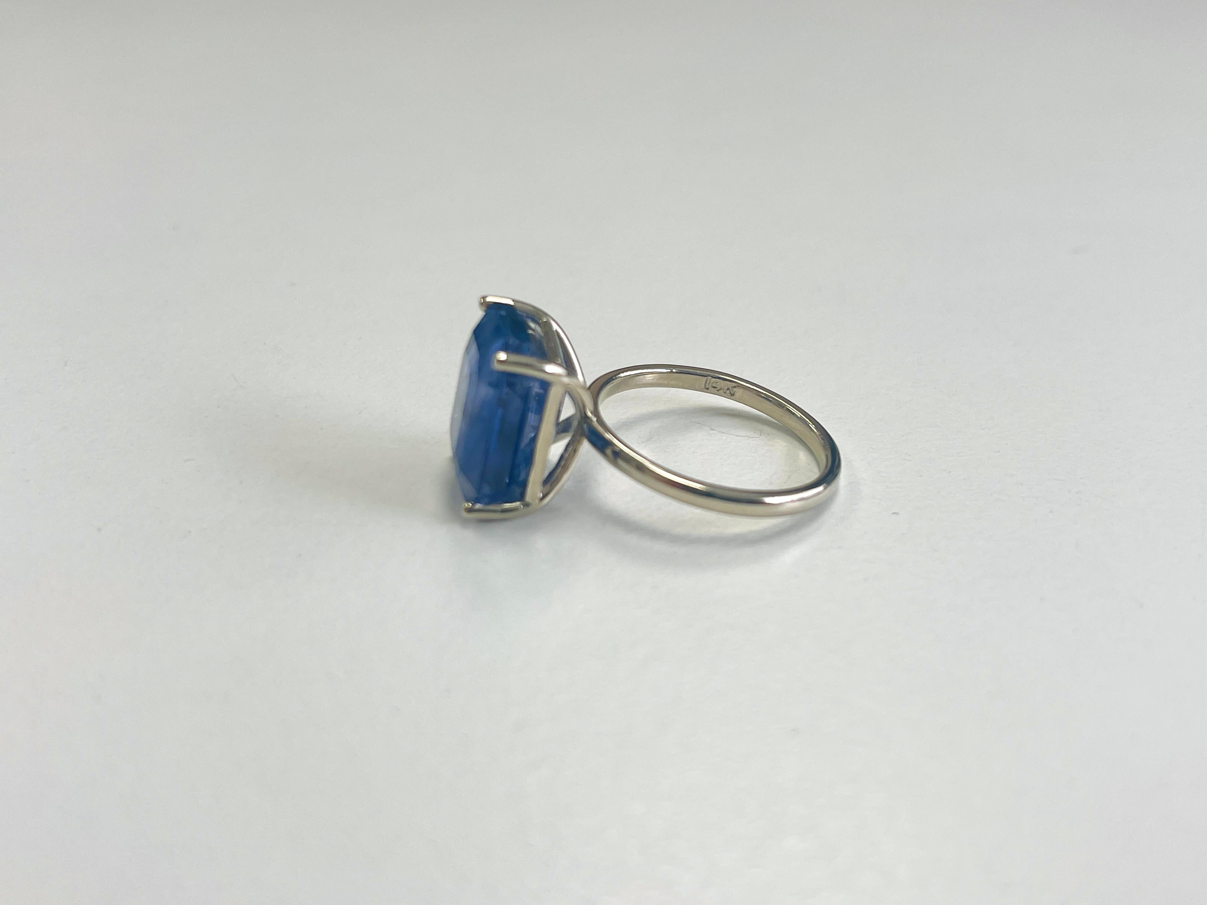 Women's or Men's 10.79 Carat Natural Sapphire Intense Blue in 14K White Gold Ring For Sale