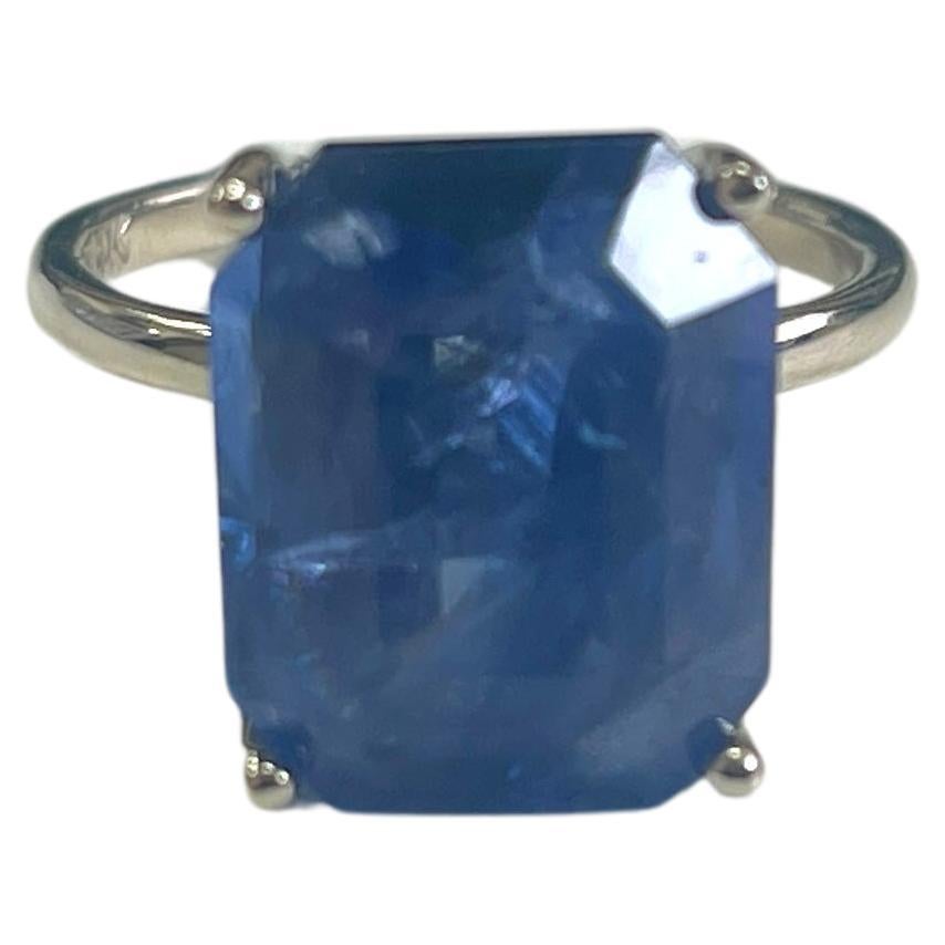 10.79 Carat Natural Sapphire Intense Blue in 14K White Gold Ring For Sale