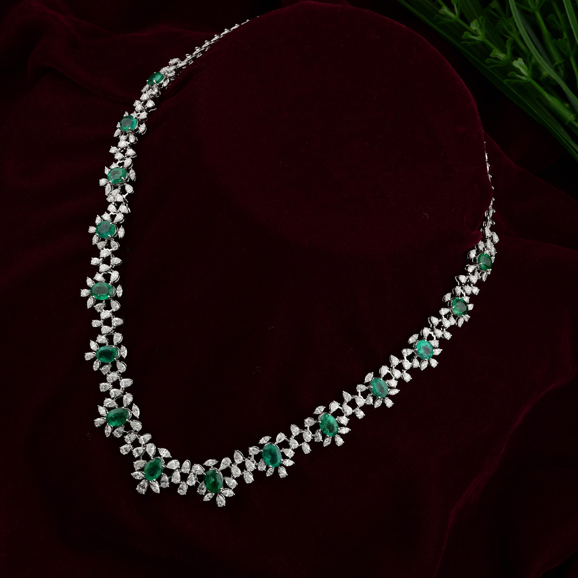 10,79 Karat sambischer Smaragd 10,6 Karat SI/H Diamant-Halskette 18 Karat Weißgold (Moderne) im Angebot