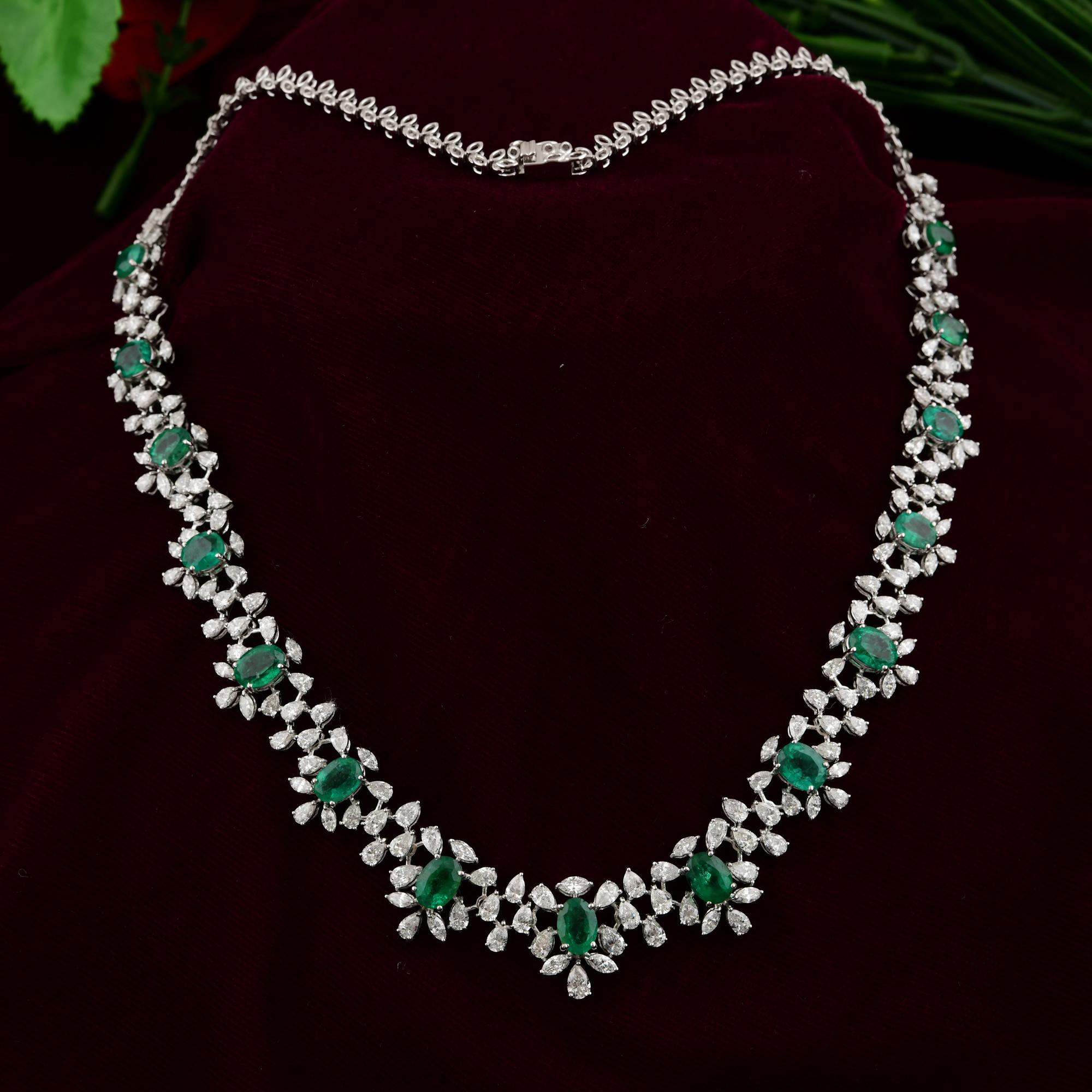 10,79 Karat sambischer Smaragd 10,6 Karat SI/H Diamant-Halskette 18 Karat Weißgold im Angebot 1