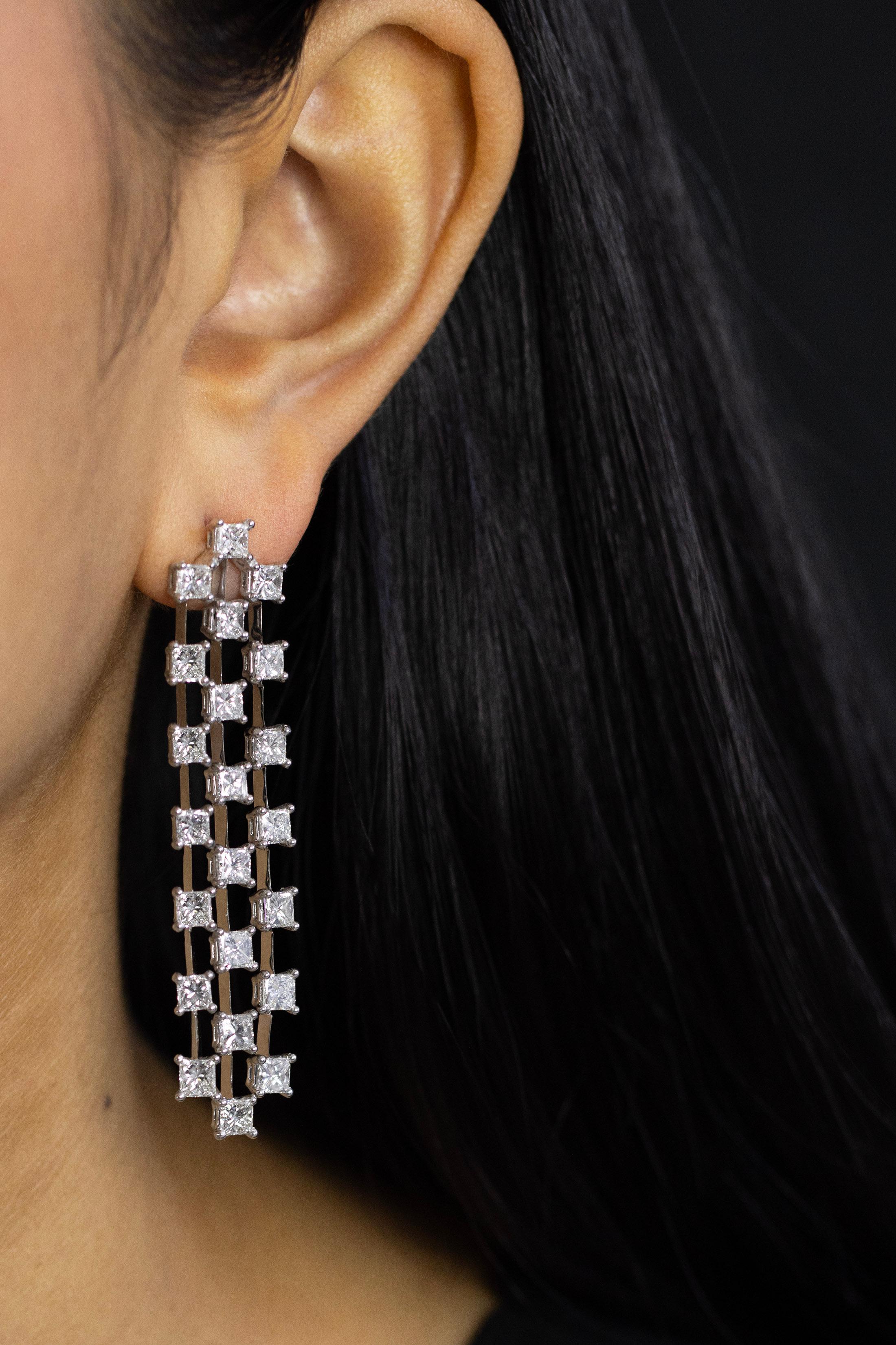 10,79 Karat Diamant im Prinzessinnenschliff Dreireihige Wasserfall-Tropfen-Ohrringe im Zustand „Neu“ im Angebot in New York, NY