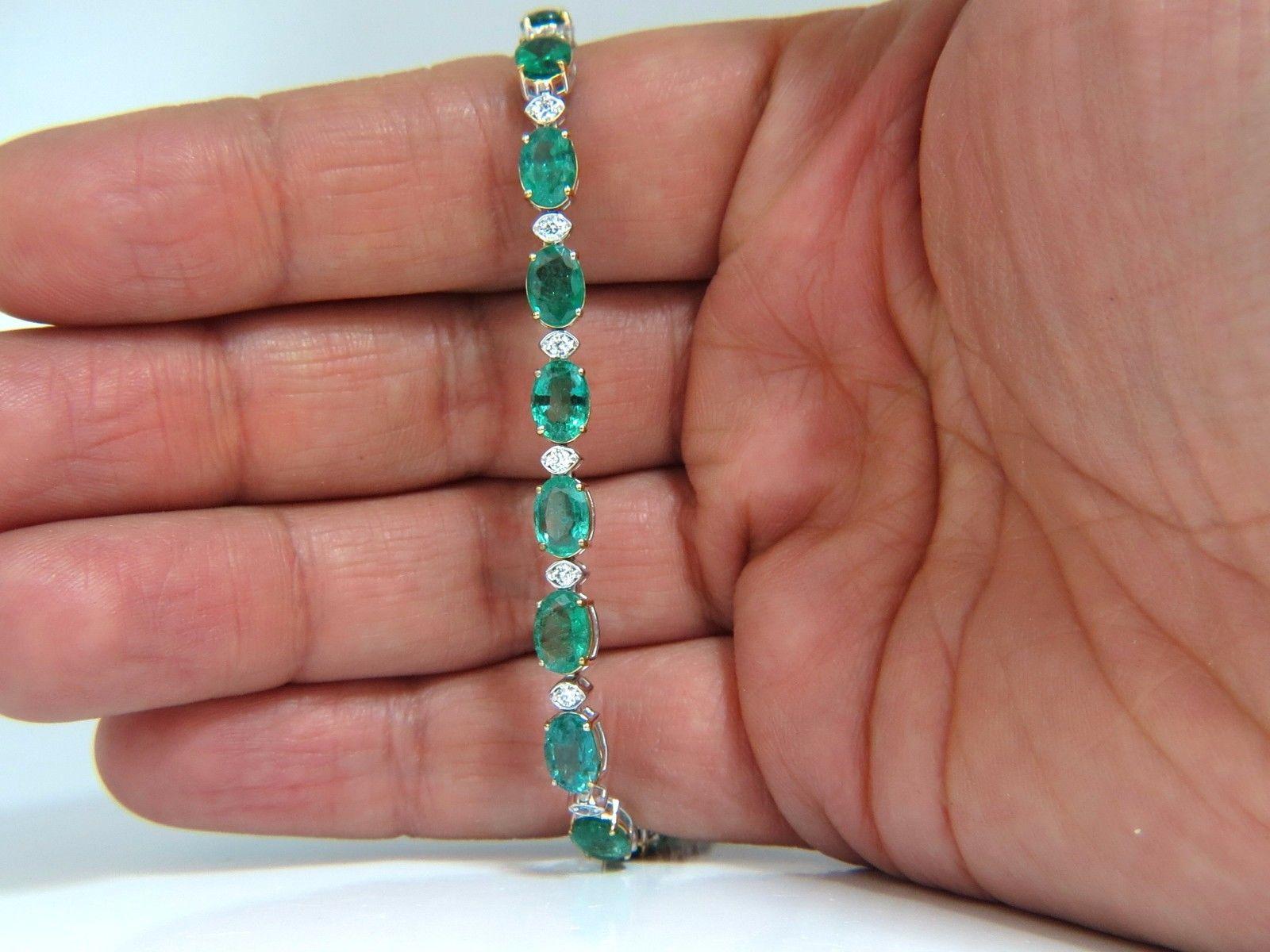 Oval Cut 10.79ct bright forest vivid green natural emerald diamonds tennis bracelet 14kt
