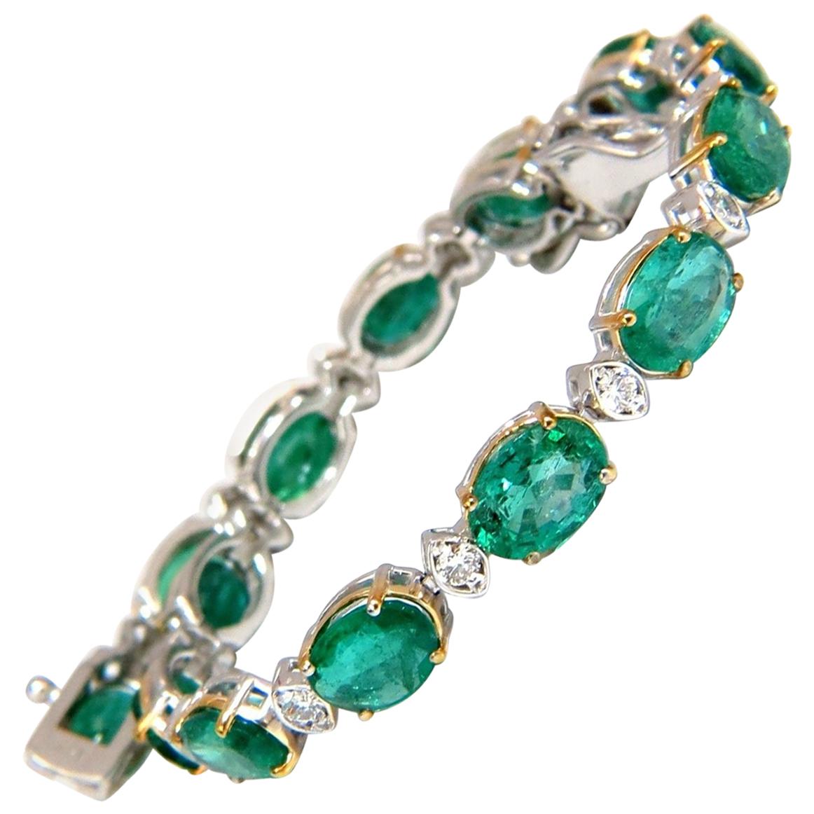10.79ct bright forest vivid green natural emerald diamonds tennis bracelet 14kt