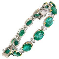 10.79ct bright forest vivid green natural emerald diamonds tennis bracelet 14kt