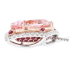 10.79ct Morganite 0.80ct Diamond 1.30ct Ruby 14k White Gold Necklace