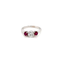 1.07 Total Carat Ruby and Diamond Three Stone Ladies Ring, GIA Certified